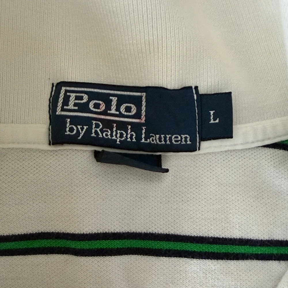 Polo Ralph Lauren White Green Stripe Polo Shirt Men’s Large Classic Fit